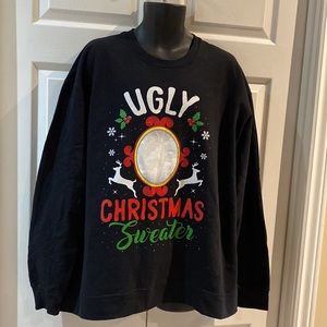 Ugly Christmas Sweater Unisex Size 2XL Black Sweatshirt Reindeer Snowflakes Xmas